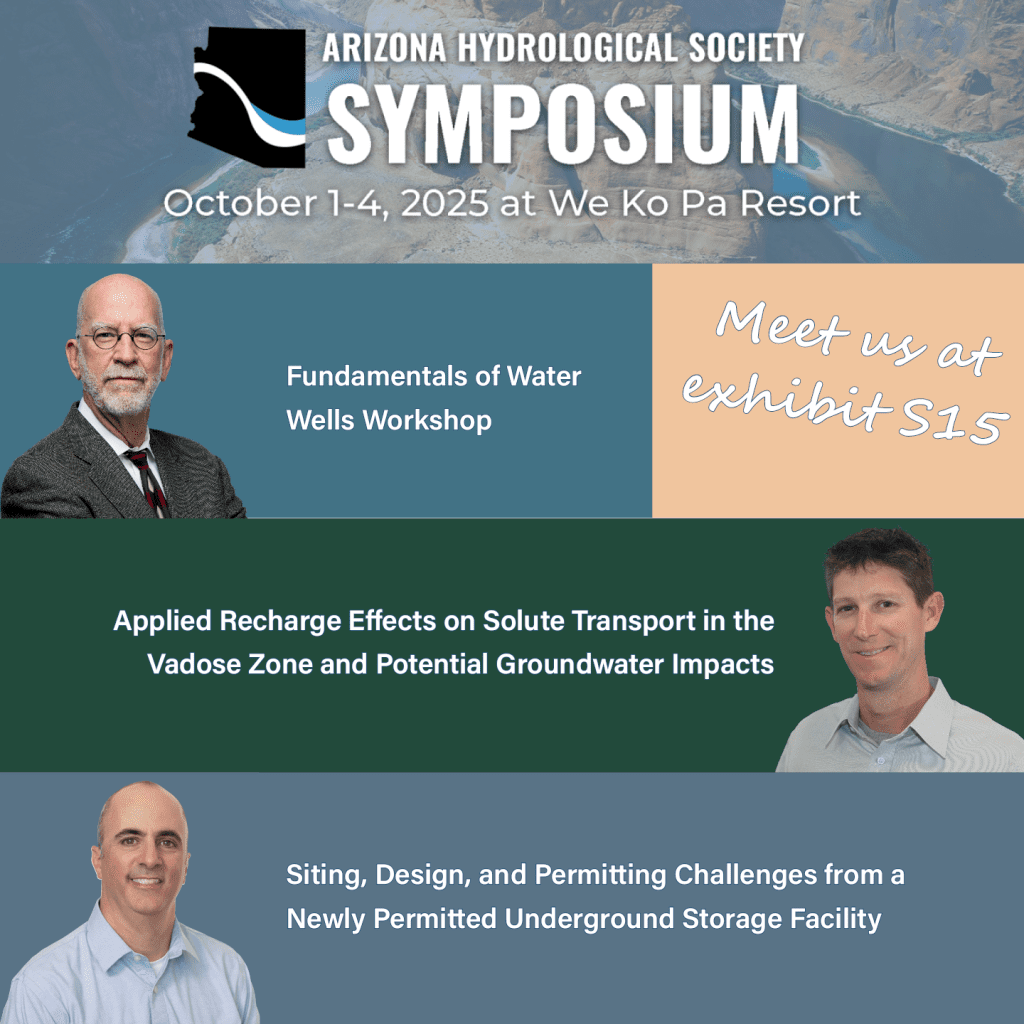 Geno Mammini and Dustin Graves will be presenting “Siting, Design, and Permitting Challenges from a Newly Permitted Underground Storage Facility” and “Applied Recharge Effects on Solute Transport in the Vadose Zone and Potential Groundwater Impacts,” respectively. Principal Hydrogeologist Marvin Glotfelty, RG, will be instructing Fundamentals of Water Wells Workshop.