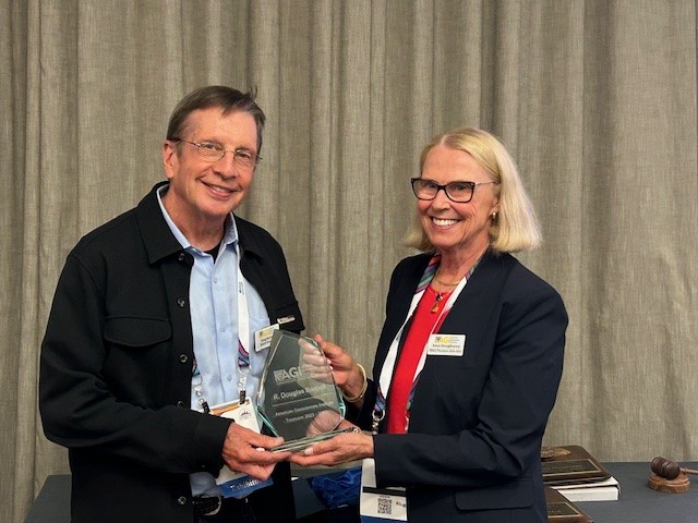 Doug Bartlett, RG, CHG, Treasurer of AGI award, also instituted as president-elect of the organization by the current president, Anna Shaughnessy.